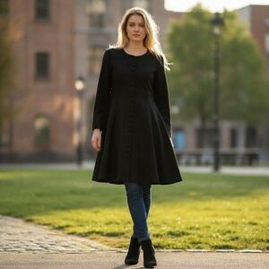 Fit and Flare Dress Womens L Black Formal Gothic Button Front Mini 90s Pre-owned